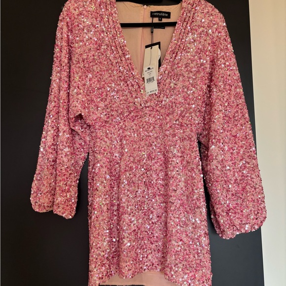 Retrofete Pink Aubrielle Sequin Plunge Dress S- new with tags - Picture 2 of 7